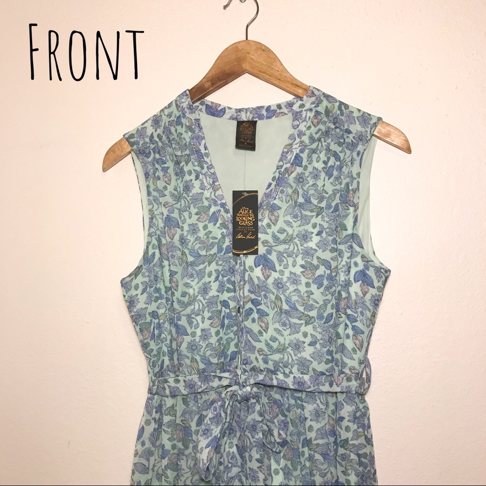 Disney Muted Teal Floral Maxi A-line Dress w Belt